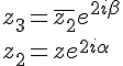 4$z_3=\bar{z_2}e^{2i\beta}
 \\ z_2=ze^{2i\alpha}